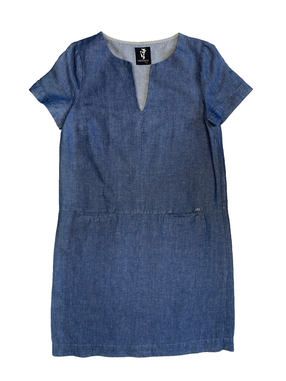 Anthropologie Ottod Ame Dress Womens 6 Linen Cotton Chambray Denim Casual Shift